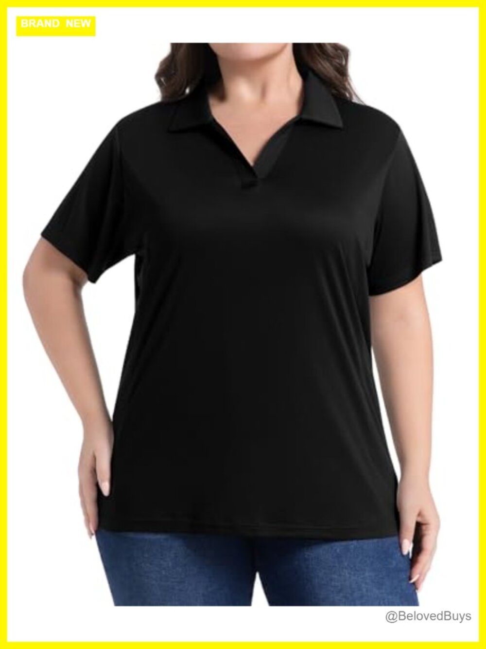 Plus Size Polo Shirt UPF 50+ V-Neck Short Sleeve Golf Top